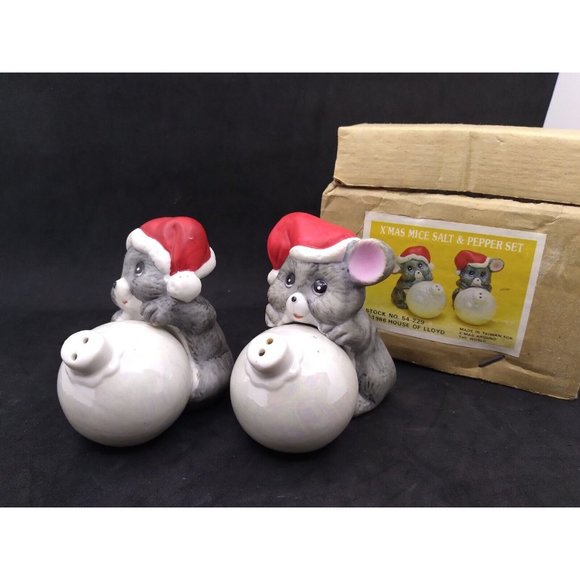Vintage 1986 House of Lloyd kitschy Christmas Mice Salt and Pepper Shakers - Picture 2 of 14